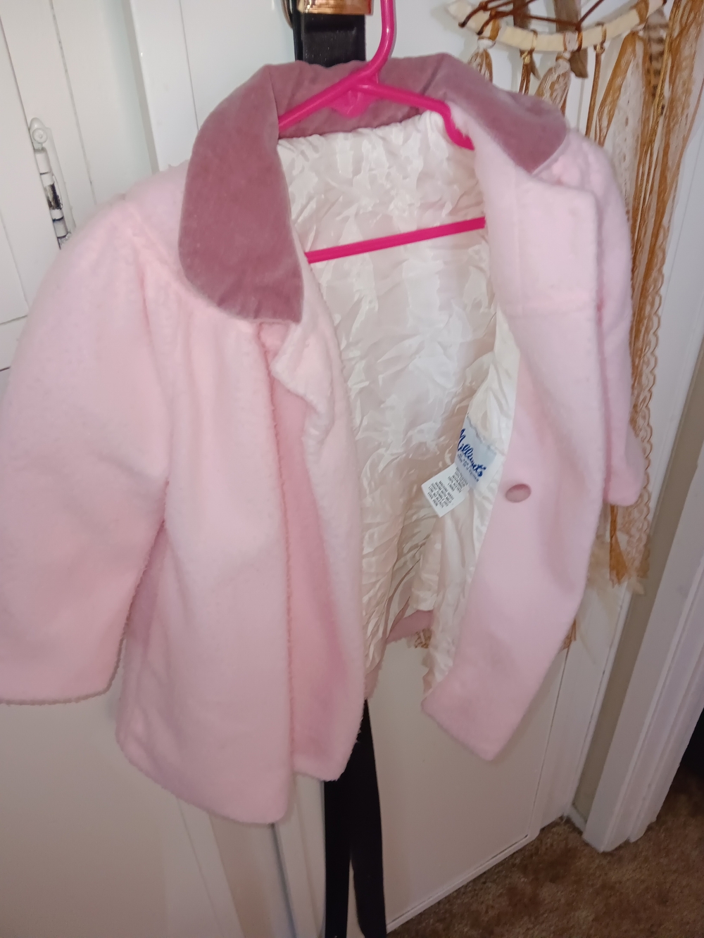 Vintage Pink Girls' Pea Coat with Mauve Velvet Collar